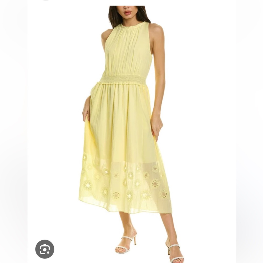 Elie Tahari Halter Embroidered Hem Midi Dress, Yellow